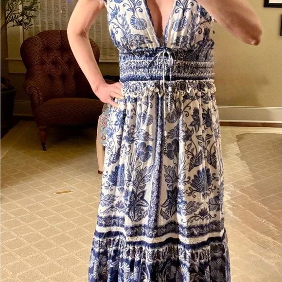 Farm Rio Blue & White Floral V-Neck Maxi Dress - Picture 3 of 7